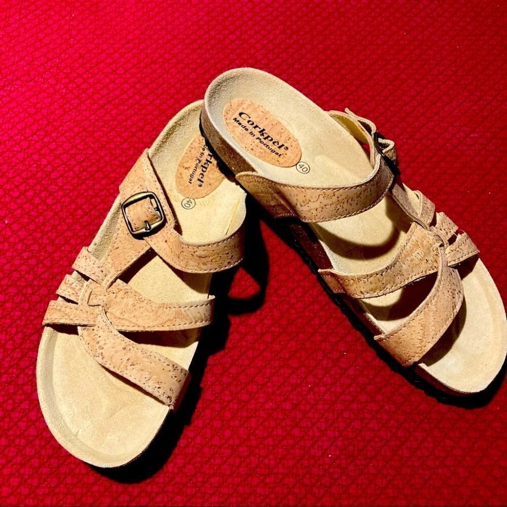 CORKPEL Sz 40 Made in Portugal Leather Comfort Shoe “Birkenstock” Style Slip On